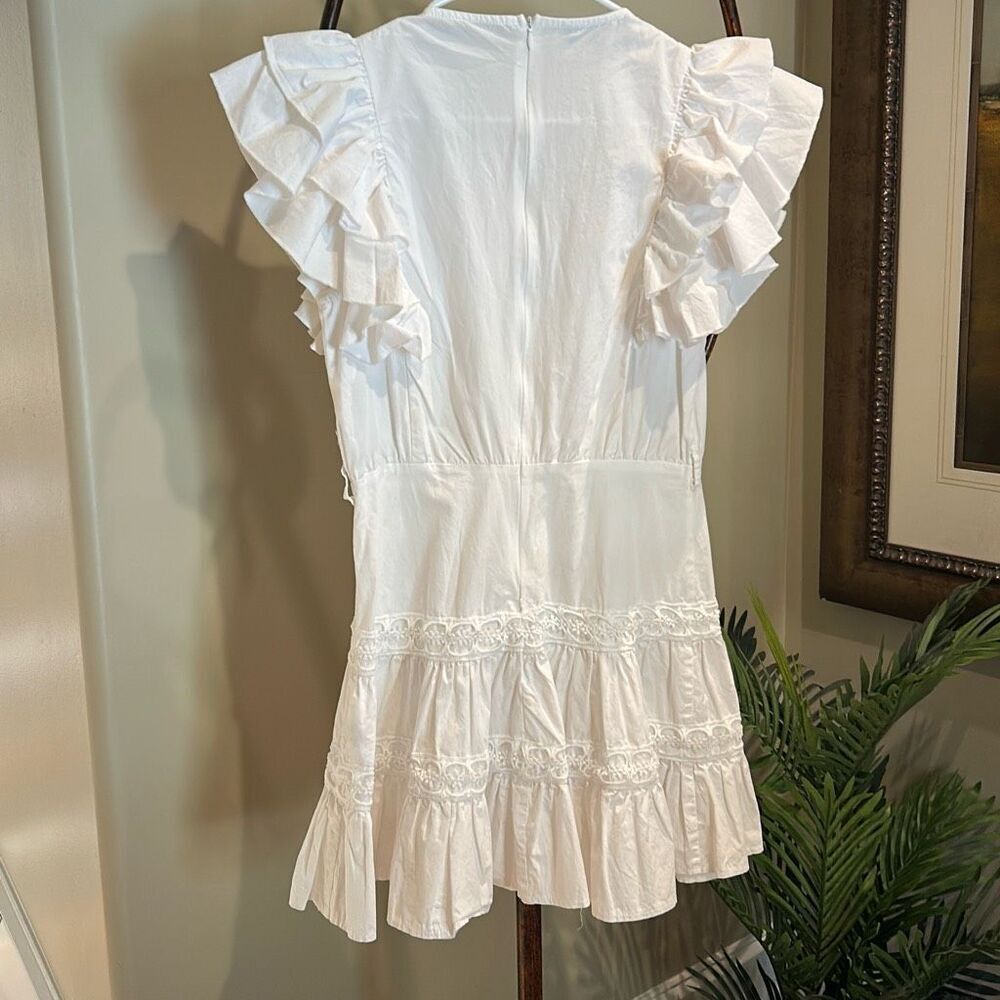 Darling White Crochet Trim Ruffled Dress - Picture 5 of 7